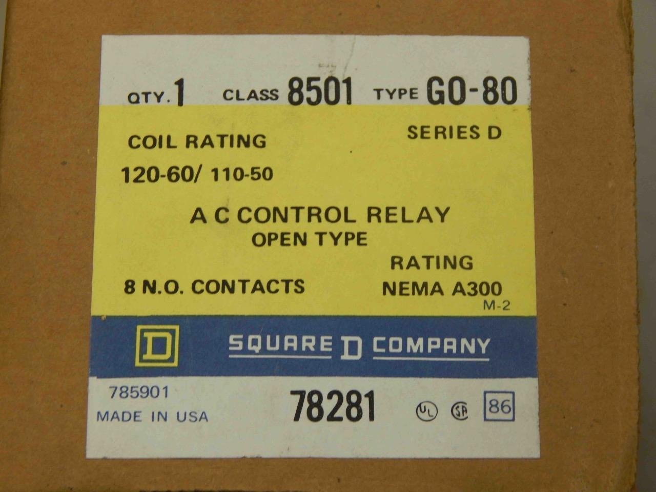 8501GO-80   SQUARE D   AC CONTROL RELAY