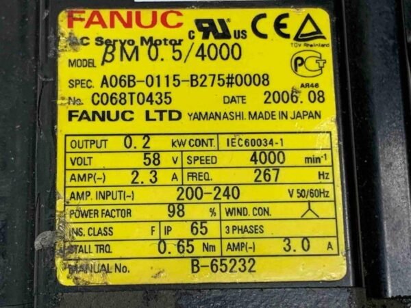 Fanuc A06B-0115-B275 AC Servo Motor - Image 5