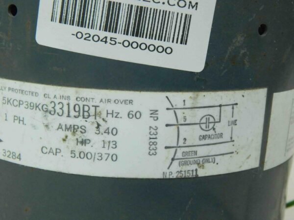 General Electric 5KCP39KG-3319BT, 1/3 HP, 1075 RPM, 230V, Single Phase ​Motor - Image 5