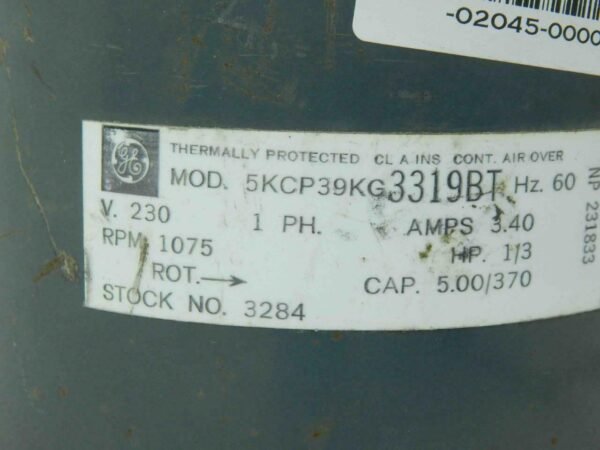 General Electric 5KCP39KG-3319BT, 1/3 HP, 1075 RPM, 230V, Single Phase ​Motor - Image 6