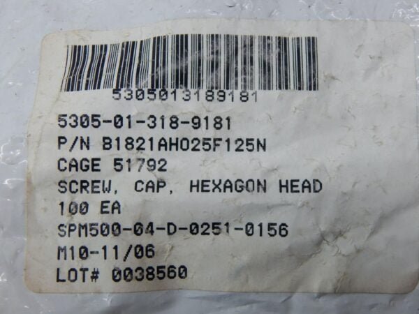 ANS B1821AH025F125N, 5305013189181, Cadmium Hexagon Head Screw Cap