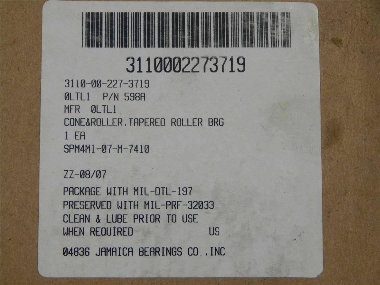Bower Tapered Roller Bearing 598A 3.6250" Bore 3110-00-227-3719 NEW - Image 9