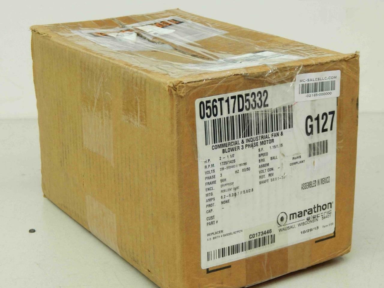 Marathon 056T17D5332, G127 Motor 2HP, 208-230/460V, 3PH, 56H Frame