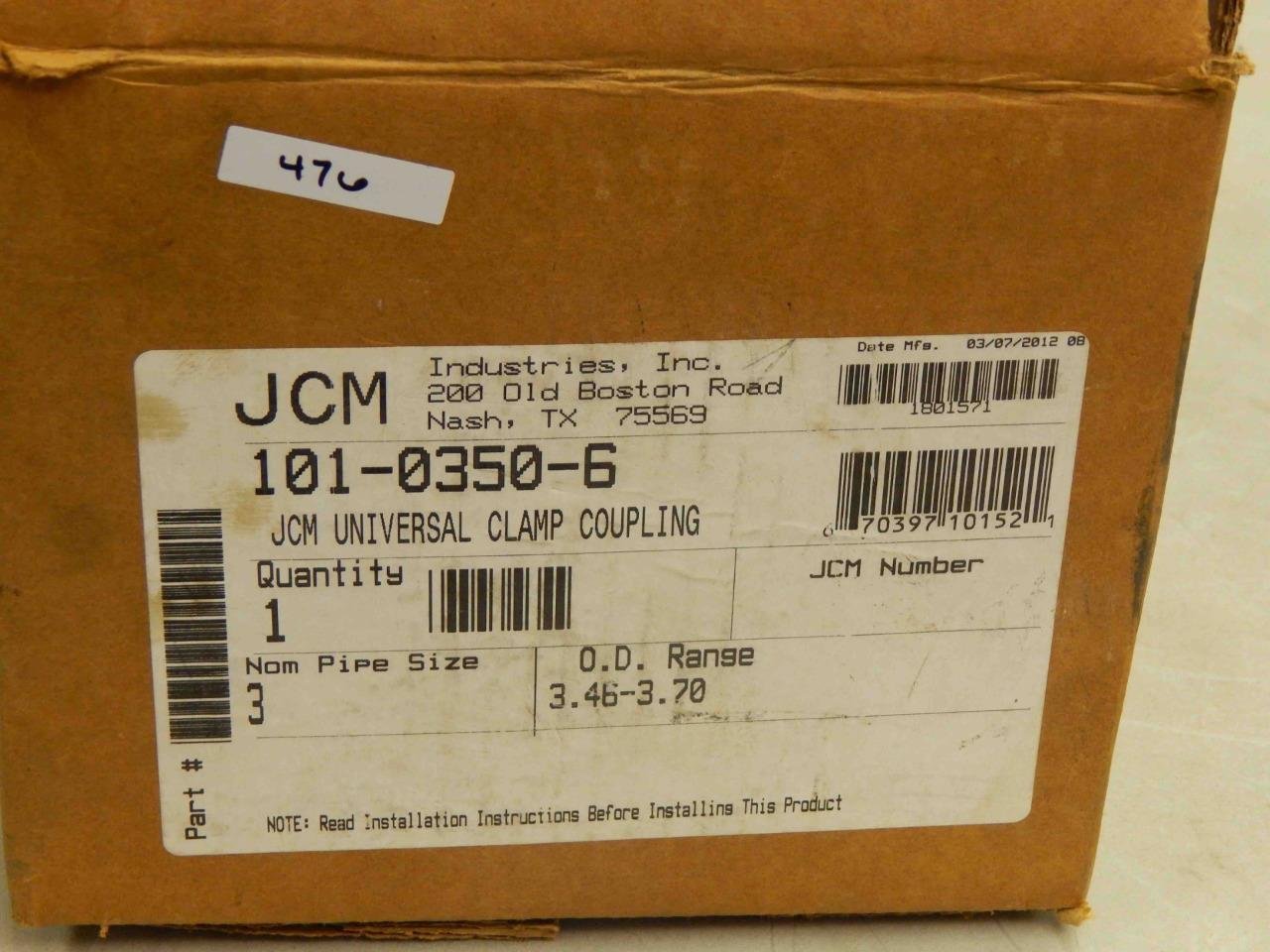 #476 JCM 101-0350-6 Universal Clamp Coupling Pipe Size 3" OD Range 3.46-3.70 New - Image 4
