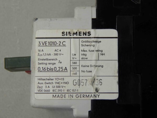 #72 Siemens 3VE1010-2C Manual Motor Starter 0,16 - 0,25 .16 - .25 ,16 - ,25 - Image 4