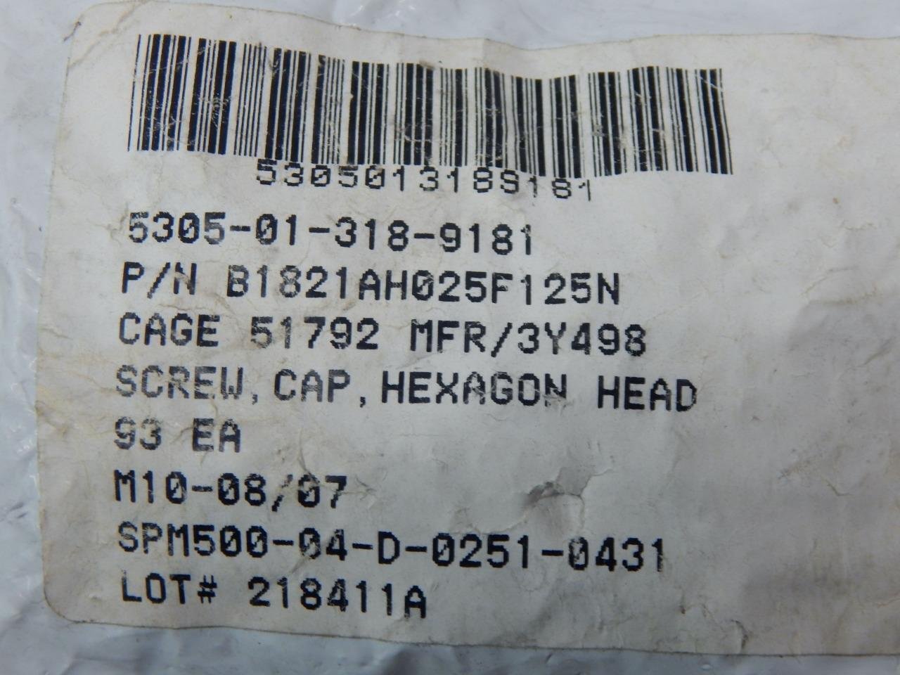 ANS B1821AH025F125N, 5305013189181, Cadmium Hexagon Head Screw Cap