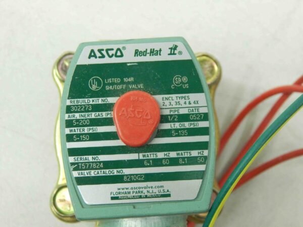 Asco 8210G2 Solenoid Valve, 24V, 1/2" NPT, 2-Way NC, 5-200 PSI, Brass - Image 3