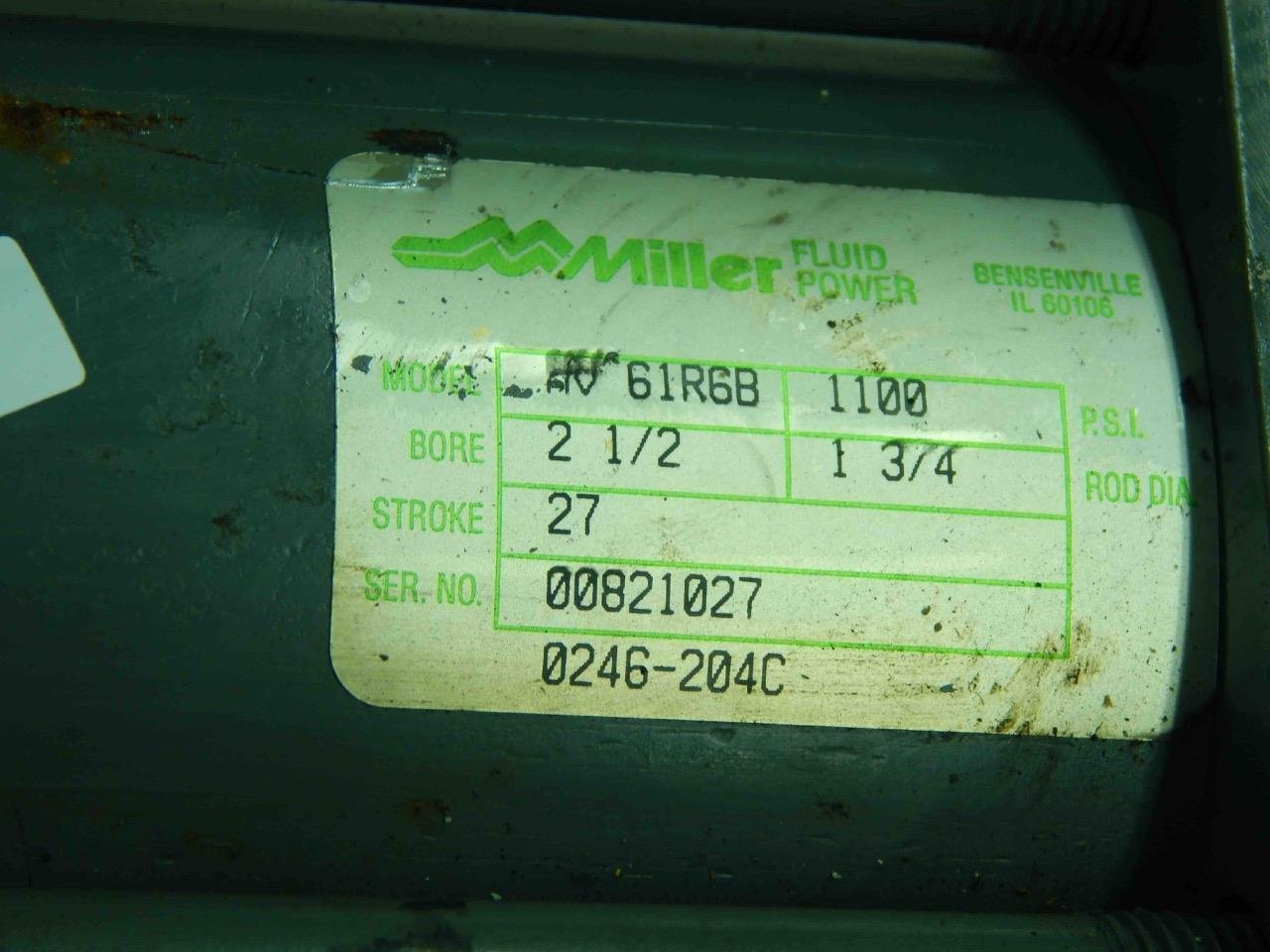 Miller HV-61R6B Stroke 27" Bore 2-1/2" Rod 1-3/4" 1100 PSI Hydraulic Cylinder - Image 4