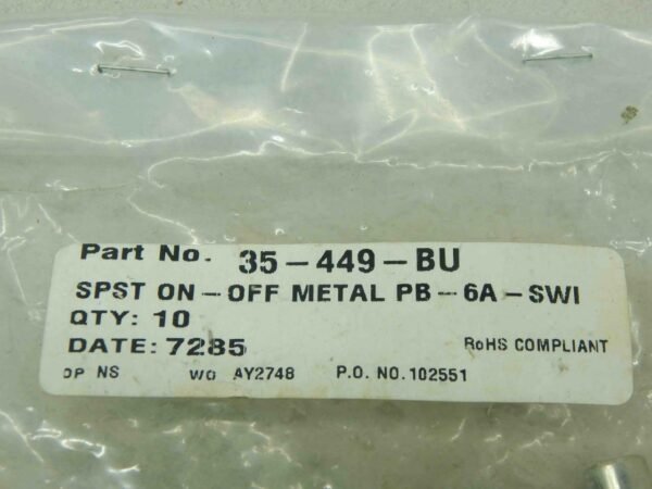 Techspan 0736R, 35-449-BU, SPST, On/Off Metal Pushbutton 6A Switch - Image 6