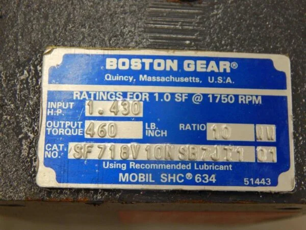 #206 Boston Gear Drive Reducer SF718V10NSB7JT1 01 Ratio 10 WW Input 1.430 HP NEW - Image 5