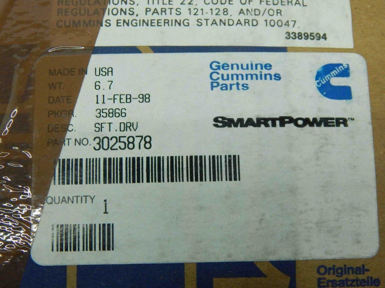 Cummins 3025878, 302587800, 3040011098601 Gearshaft,Spur - Image 3