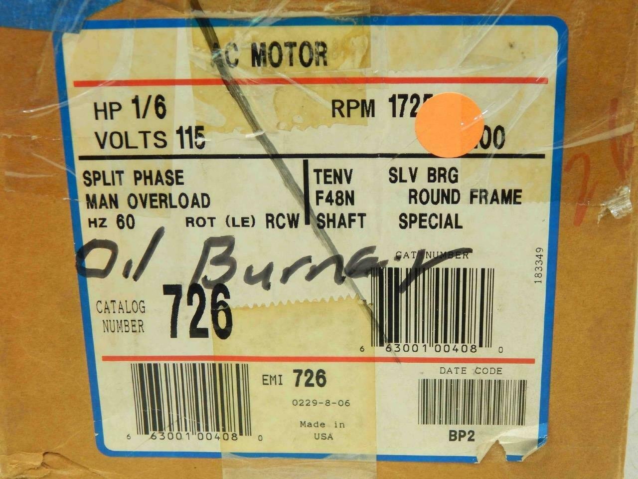 Magnetek 726, M-HG2P008 Motor 1/6HP, 115V, 1725RPM, 1PH, F48N-Frame - Image 7