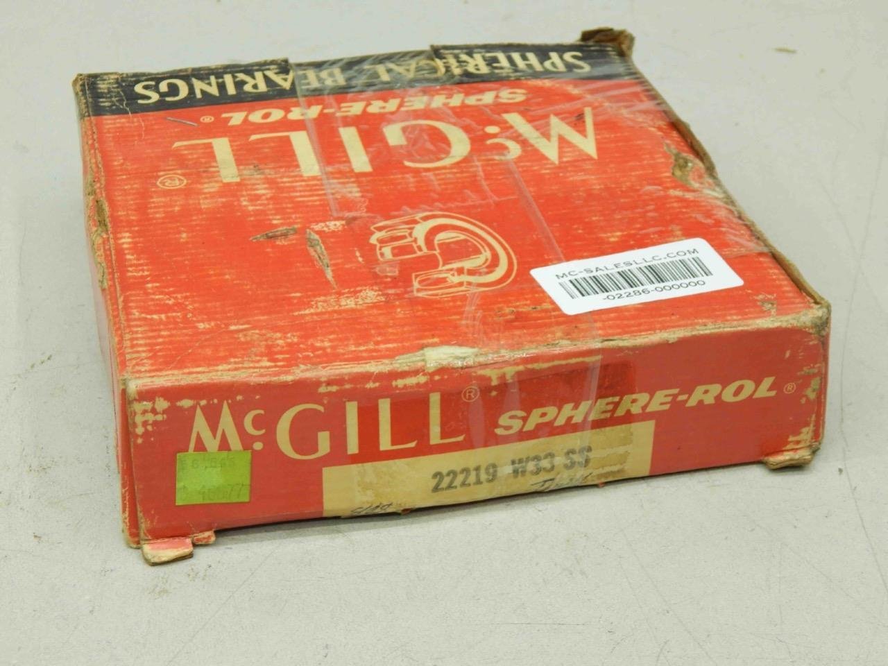 McGill 22219 W33 SS, 22219W33SS, Spherical Roller Bearing, 3.74" (95mm) Bore