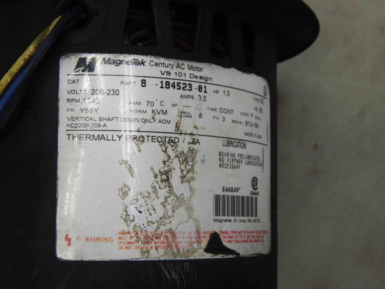 #2 Magnetek Century AC Motor 8-184523-01 1-HP 208-230V 1140-RPM Y56Y Fr