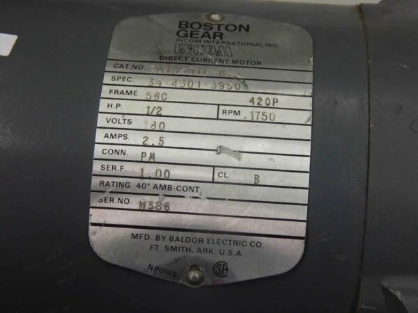 #217 Baldor  Boston Gear  DC Motor PM1850TF-B 34-4301-3950 1/2HP 56C Fr 1750RPM - Image 4