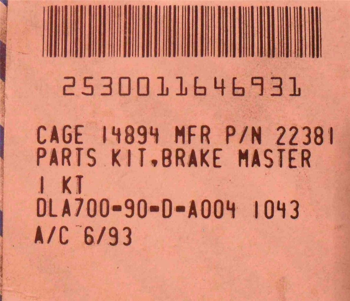 Bendix Master Brake Parts Kit 22381 2530-01-164-6931 NEW - Image 3