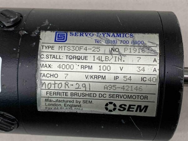 Servo Dynamics MTS30F4-25 DC Servo Motor ​4000RPM, 100V - Image 3